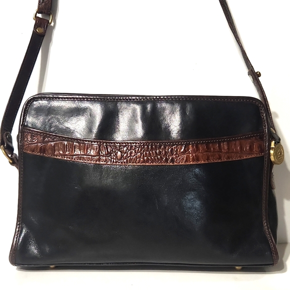 Brahmin Vintage 90's Leather Black with Mock Croc Trim Shoulder Bag Purse - Picture 5 of 12